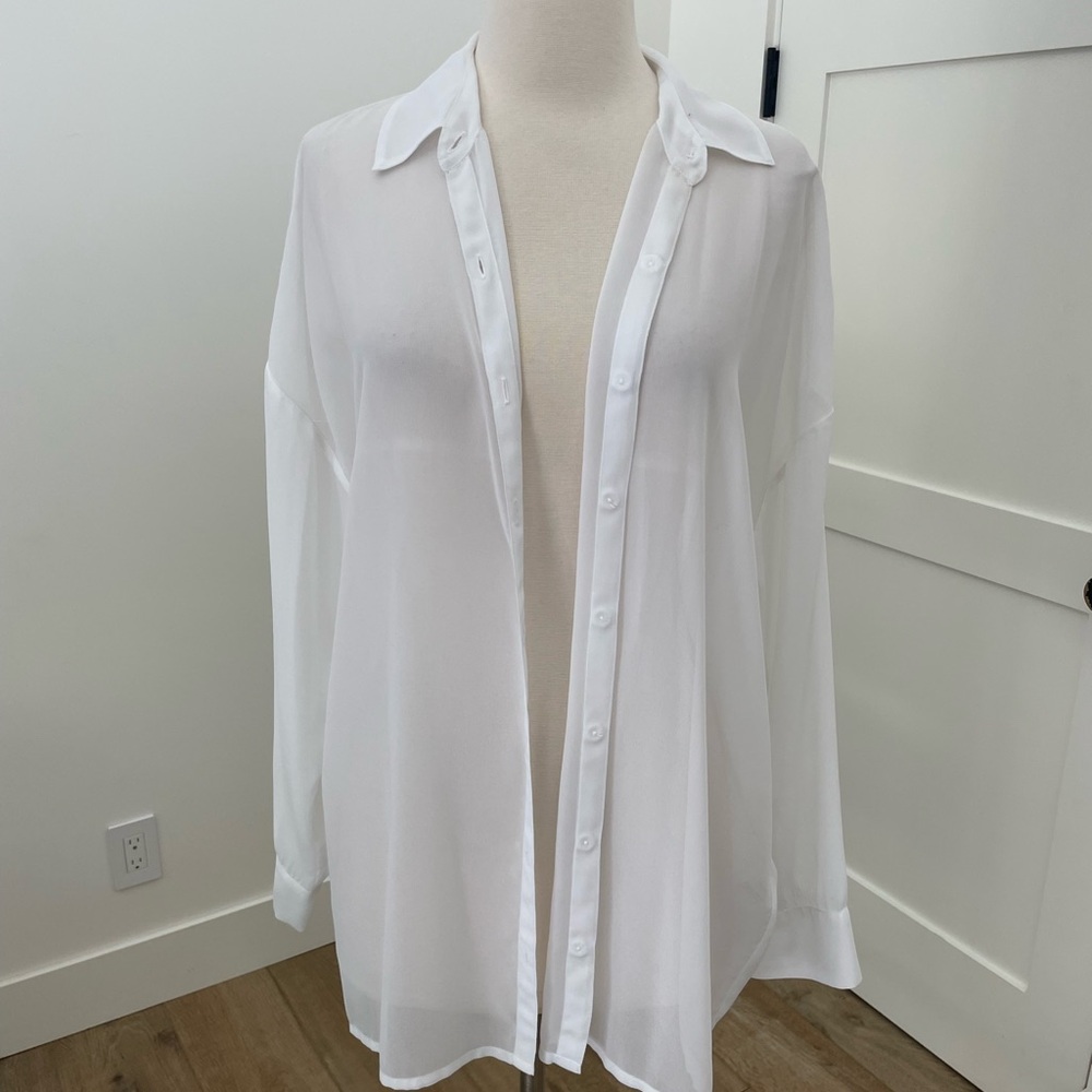 L*Space White Sheer Button-Up Shirt